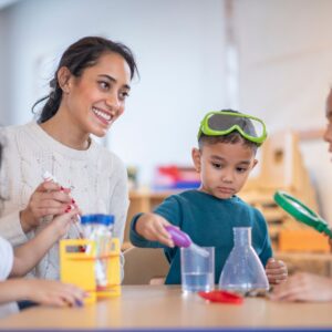 a teacher working with her classroom