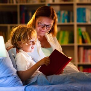 mother and child reading before bedtime 